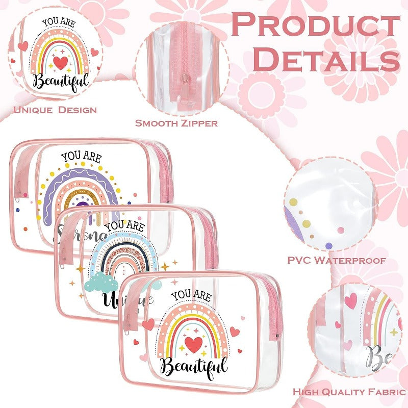 Rainbow Clear Makeup Bag Inspirational Quotes PVC Cosmetic Pouch