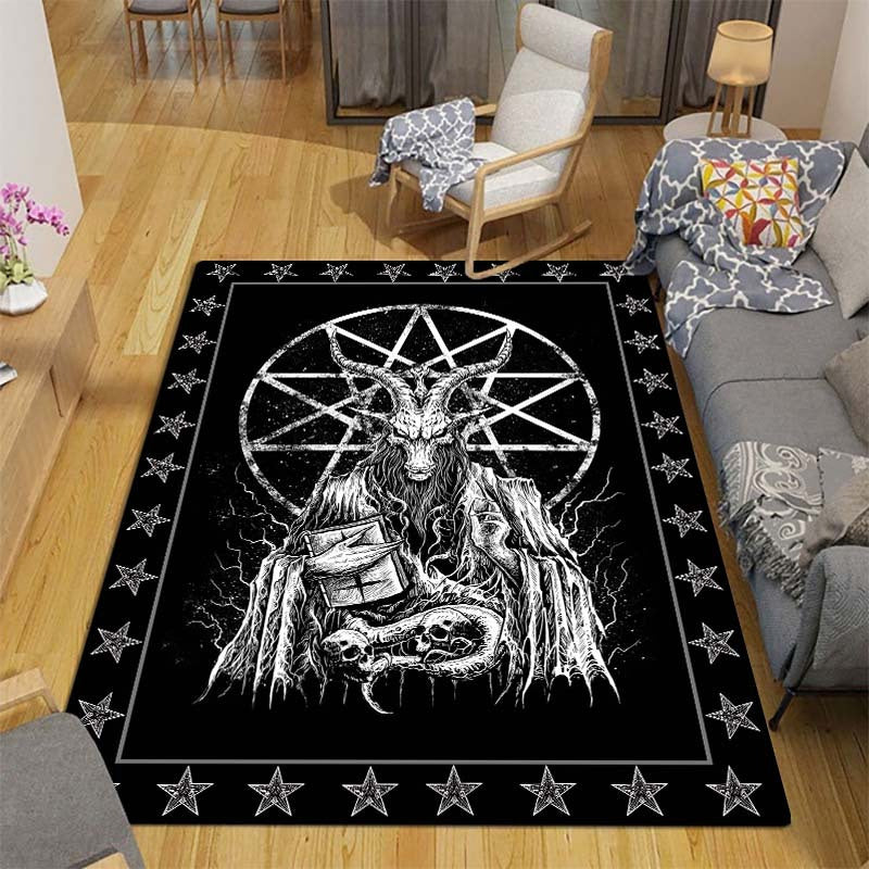 Dark Satanic Pattern Area Rug Halloween Decor Mat