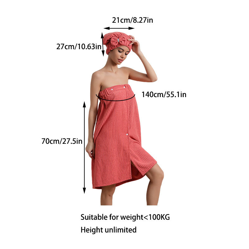 2pcs Bowknot Hair Towel & Drying Cap Set Absorbent Quick Drying Bathrobe