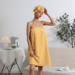 2pcs Bowknot Hair Towel & Drying Cap Set Absorbent Quick Drying Bathrobe