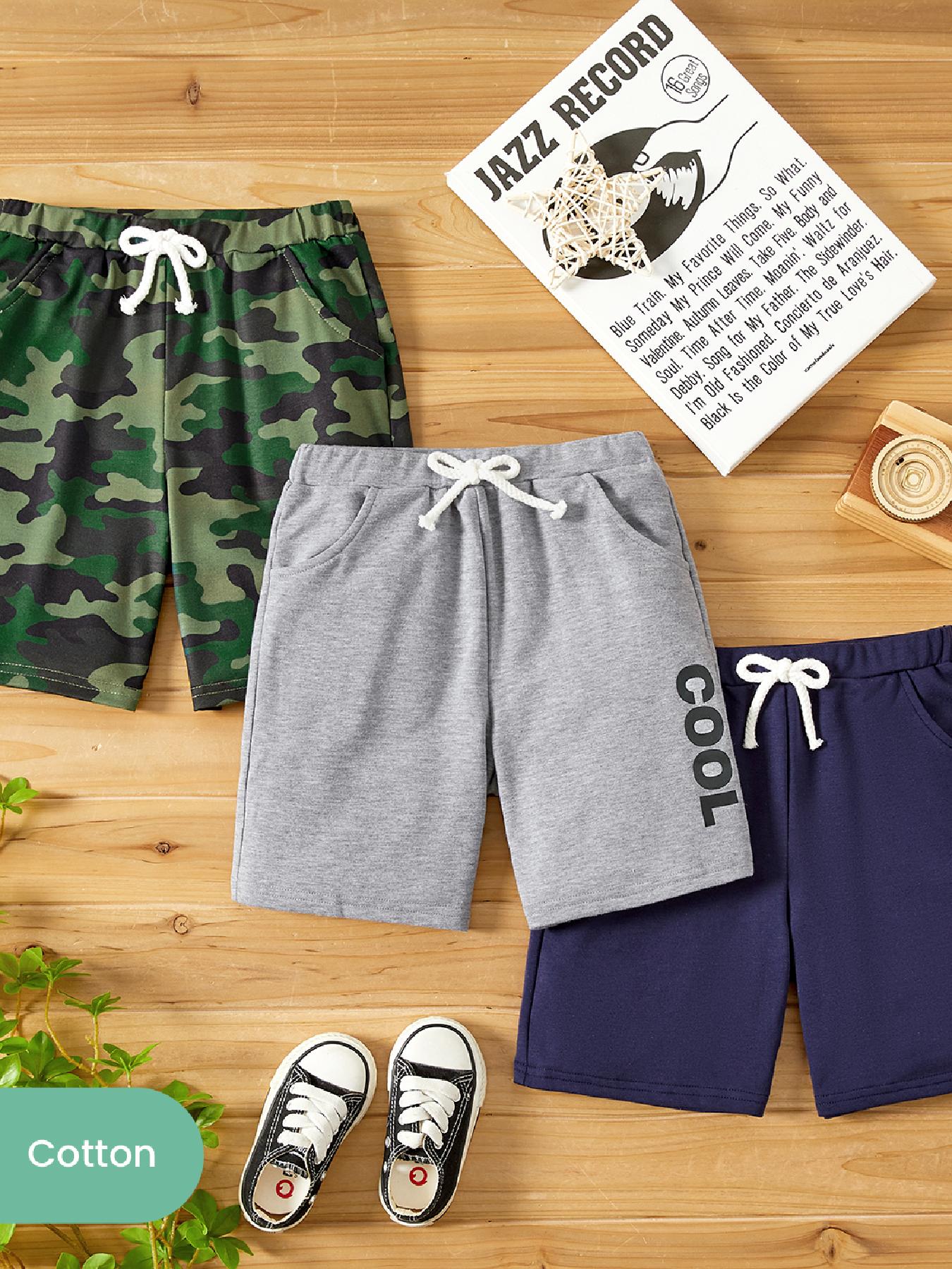 Boys Camouflage & Letter Print Shorts for Summer Outdoor