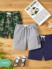 Boys Camouflage & Letter Print Shorts for Summer Outdoor