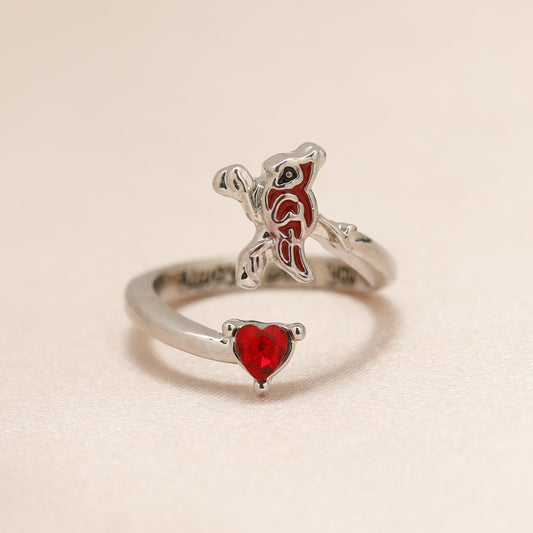 Red Bird And Heart Ring For Women Girls Gift