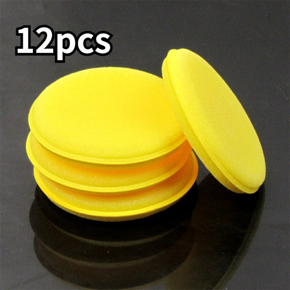 12pcs Car Wash Sponge Press Edge Waxing Sponge Compressed Round Waxing Sponge