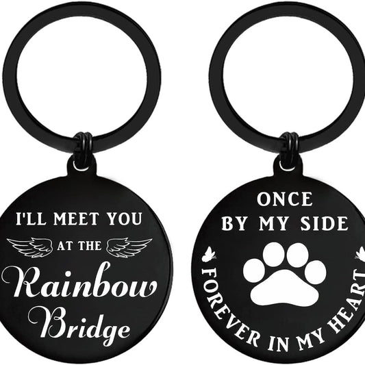 Rainbow Bridge Pet Memorial Metal Engraved Keychain