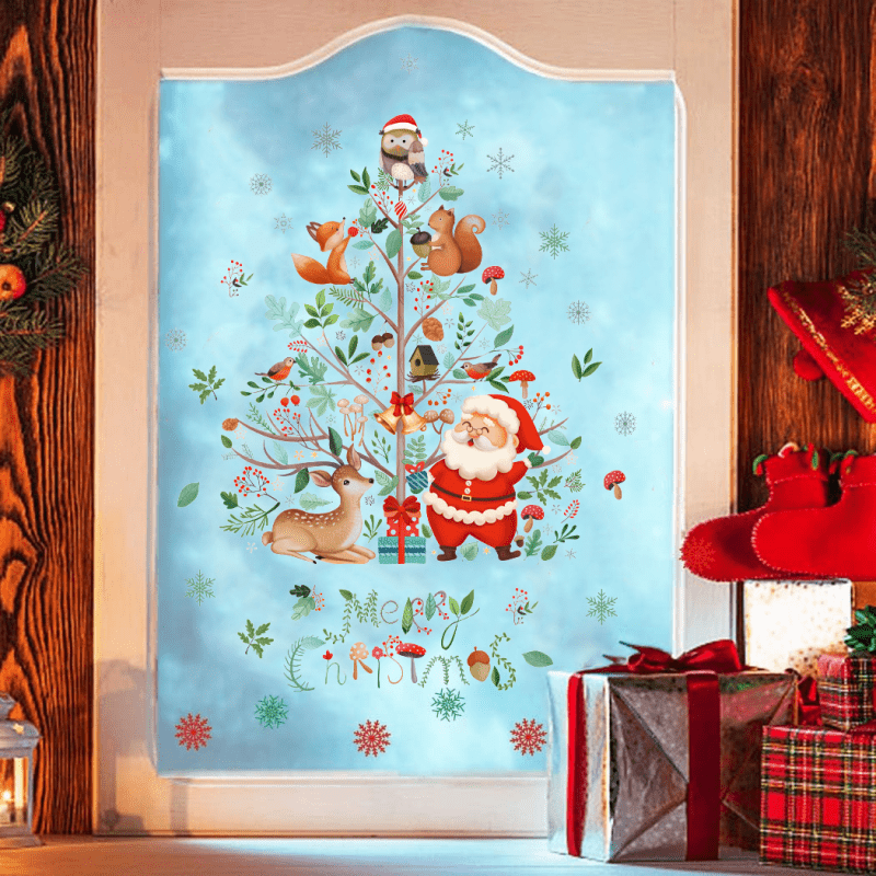 Christmas Window Clings Santa Claus Stickers Holiday Decor PVC Sticker