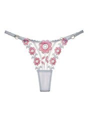 Floral Embroidery Mesh Thongs Colorblock Panties