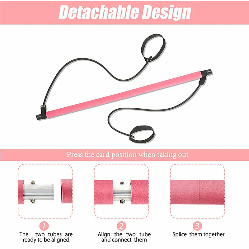 Portable Pilates Stretching Stick with Resistance Band, Yoga Auxiliary Equipment