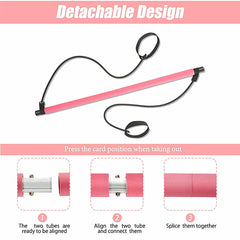 Portable Pilates Stretching Stick with Resistance Band, Yoga Auxiliary Equipment