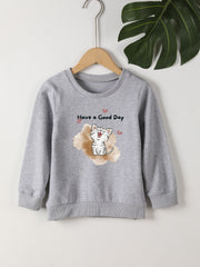 7Y Girls Happy Kitten Graphic Sweatshirt Casual Comfort Fit Toddler Kids Tops