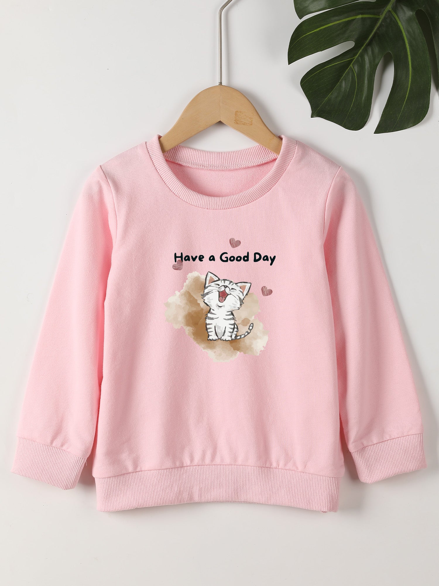 7Y Girls Happy Kitten Graphic Sweatshirt Casual Comfort Fit Toddler Kids Tops