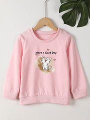 7Y Girls Happy Kitten Graphic Sweatshirt Casual Comfort Fit Toddler Kids Tops
