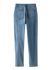 Solid Button Fly Stretch Straight Leg Jeans