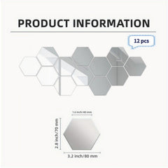 12pcs 3D Hexagon Mirror Wall Stickers Self-adhesive Acrylic Home Decor