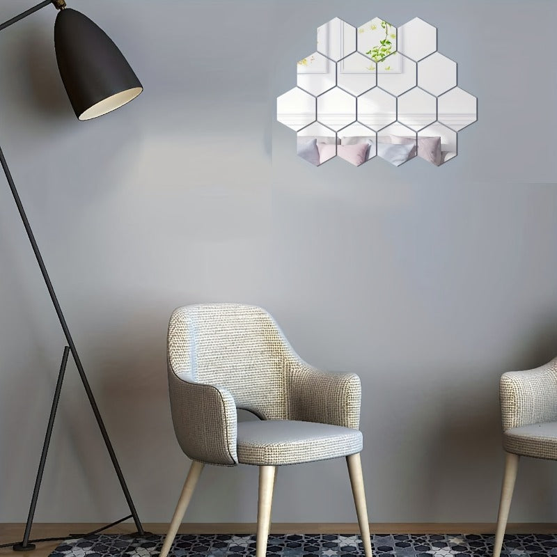 12pcs 3D Hexagon Mirror Wall Stickers Self-adhesive Acrylic Home Decor