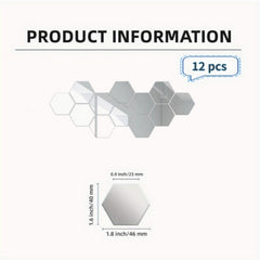12pcs 3D Hexagon Mirror Wall Stickers Self-adhesive Acrylic Home Decor