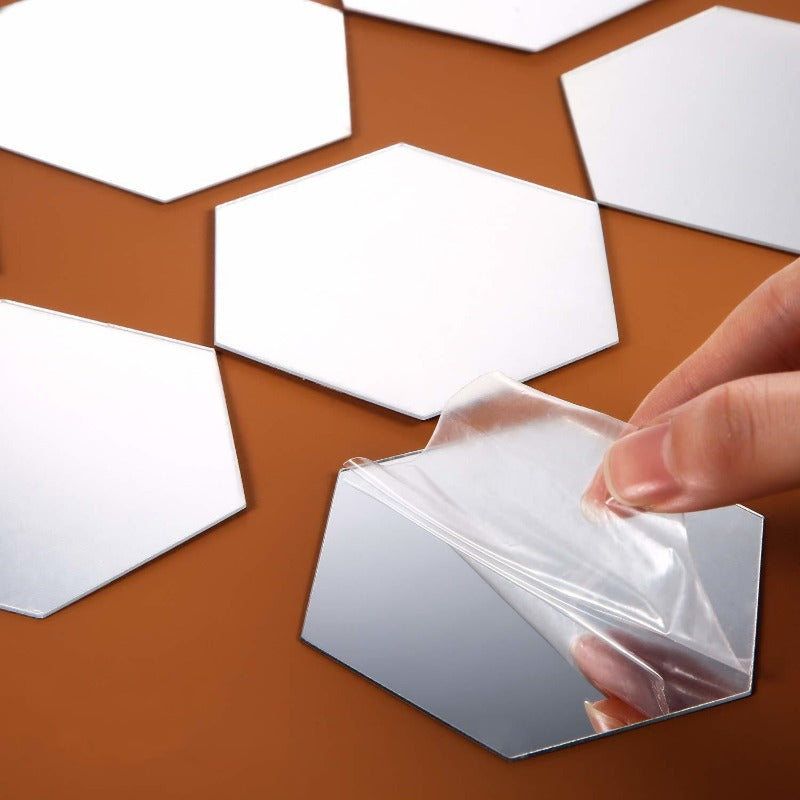12pcs 3D Hexagon Mirror Wall Stickers Self-adhesive Acrylic Home Decor