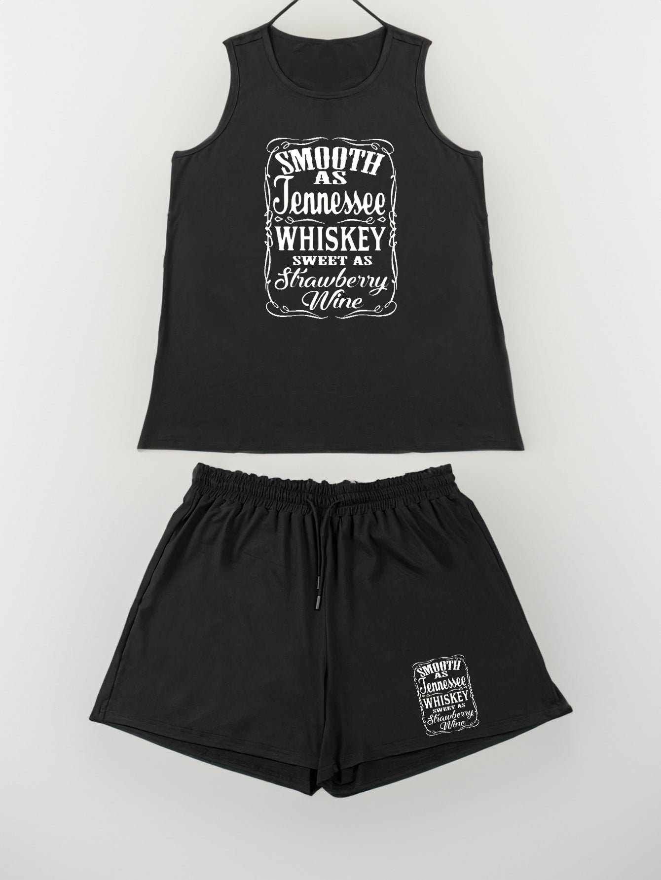 Women's Plus Size Letter Print Tank Top & Shorts Pajama Set