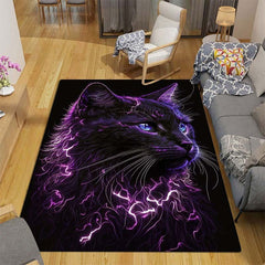 Purple Cat Print Rug Non-slip Mat for Living Room Bedroom Corridor