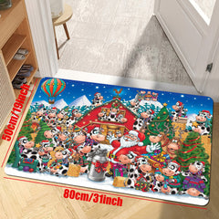 Farm Style Christmas Kitchen Decor Mat Santa Cow Print Long Strip Mat