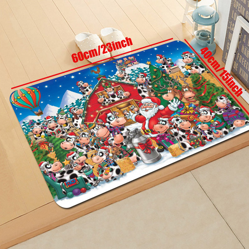 Farm Style Christmas Kitchen Decor Mat Santa Cow Print Long Strip Mat