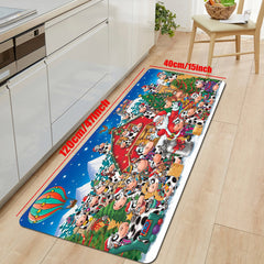 Farm Style Christmas Kitchen Decor Mat Santa Cow Print Long Strip Mat