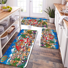 Farm Style Christmas Kitchen Decor Mat Santa Cow Print Long Strip Mat