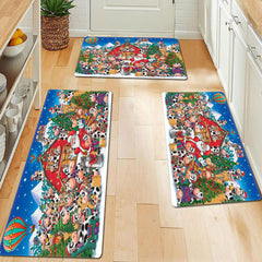 Farm Style Christmas Kitchen Decor Mat Santa Cow Print Long Strip Mat