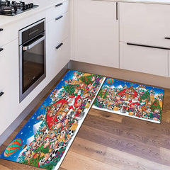 Farm Style Christmas Kitchen Decor Mat Santa Cow Print Long Strip Mat