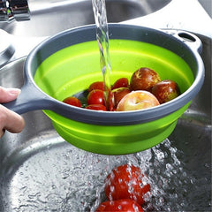 1pc Silicone Colander Long Handle Foldable Vegetable Washing Basket