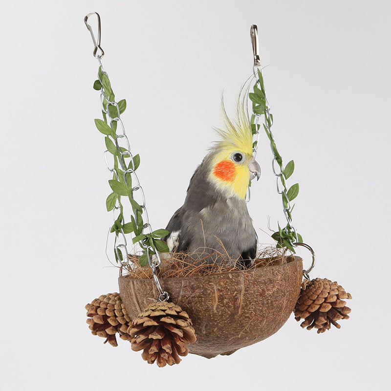 Coconut Bird Nest Parrot Breeding Box Hanging Swing Hammock Toy