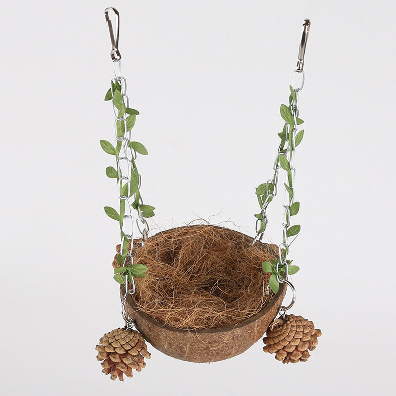 Coconut Bird Nest Parrot Breeding Box Hanging Swing Hammock Toy