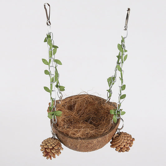 Coconut Bird Nest Parrot Breeding Box Hanging Swing Hammock Toy