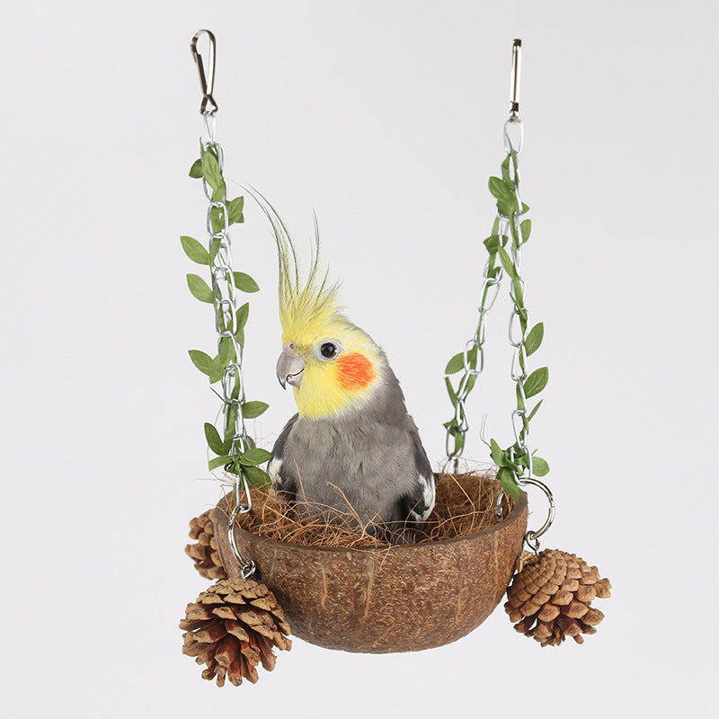 Coconut Bird Nest Parrot Breeding Box Hanging Swing Hammock Toy
