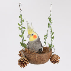 Coconut Bird Nest Parrot Breeding Box Hanging Swing Hammock Toy