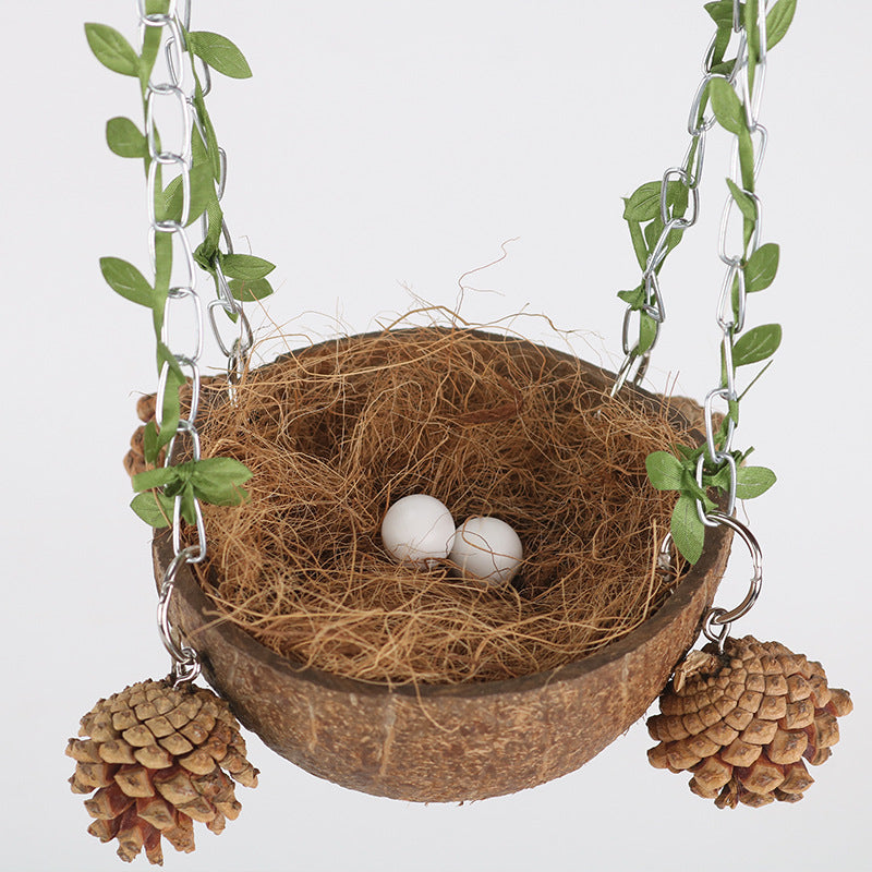 Coconut Bird Nest Parrot Breeding Box Hanging Swing Hammock Toy