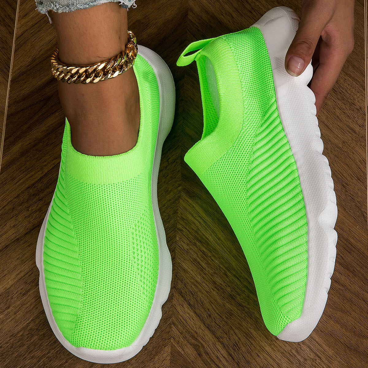 Comfortable Mesh Breathable Woven Shoes Lightweight Slip On Casual Sock Shoes