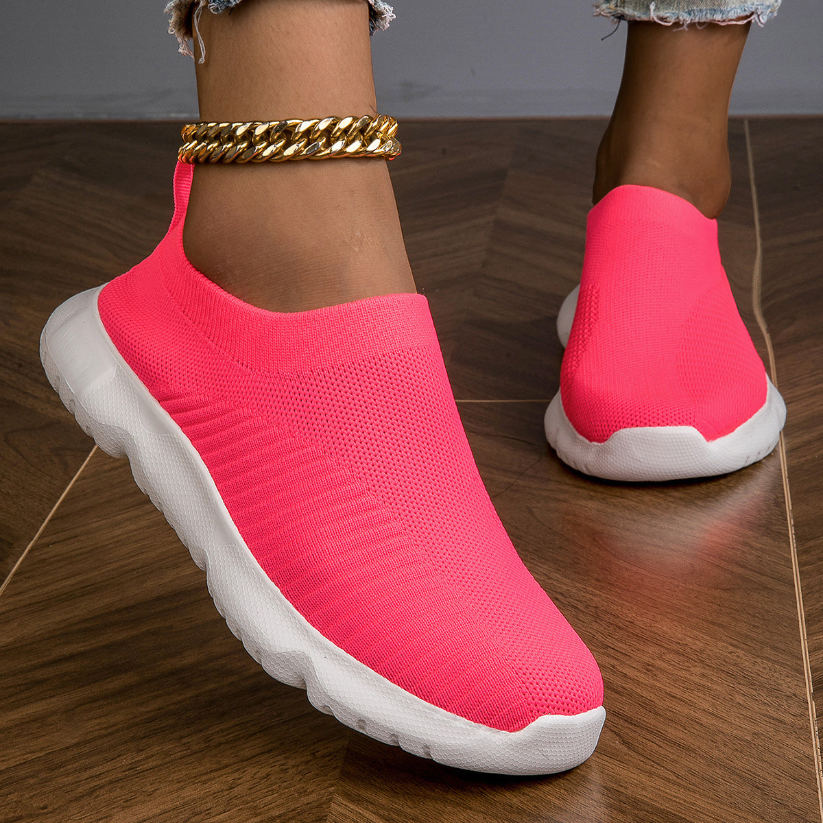 Comfortable Mesh Breathable Woven Shoes Lightweight Slip On Casual Sock Shoes