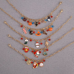 Christmas Bracelet Alloy Drop Santa Claus Reindeer Snowman Bell