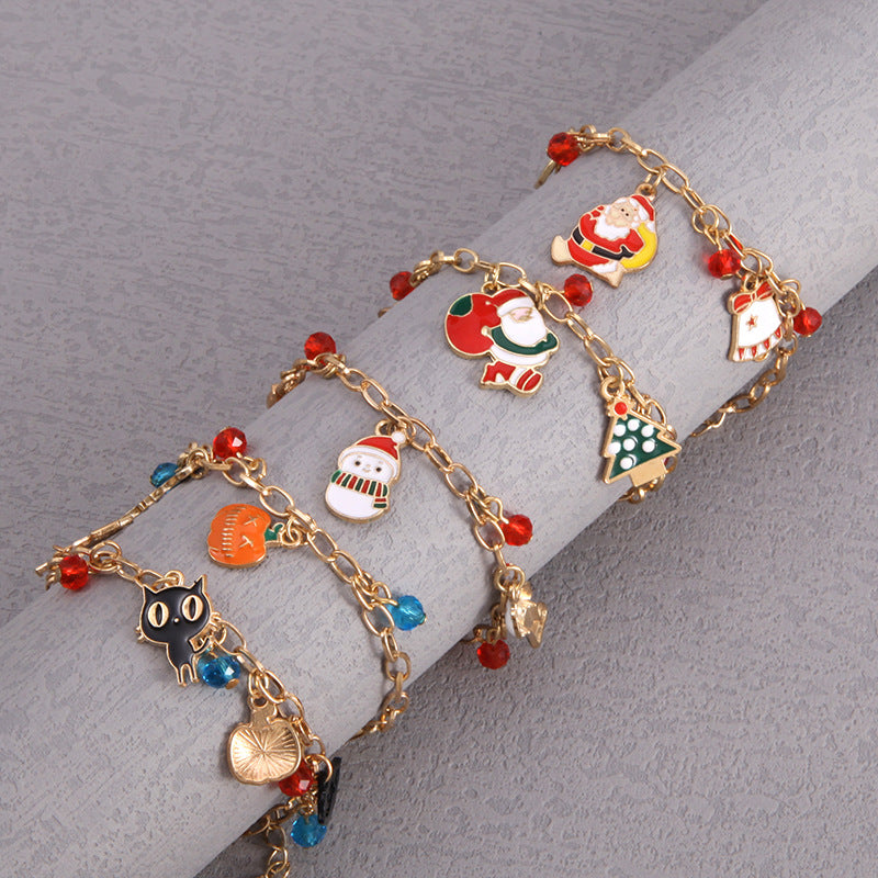 Christmas Bracelet Alloy Drop Santa Claus Reindeer Snowman Bell