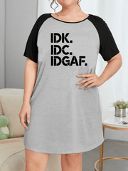 Basic Nightdress Women's Plus Letter Print Raglan Sleeve