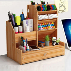 Wood Slanted Pen Holder Desk Organizer for Dorm Room and Office