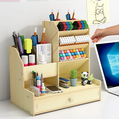 Wood Slanted Pen Holder Desk Organizer for Dorm Room and Office