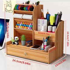 Wood Slanted Pen Holder Desk Organizer for Dorm Room and Office