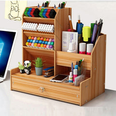 Wood Slanted Pen Holder Desk Organizer for Dorm Room and Office