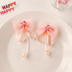 2pcs Ribbon Bows Tassel Hair Clips Colorful Hairpins Girls Sweet Accessories