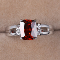 Women's Silver Red Stone CZ Crystal Claw Ring Princess Jewelry Gift