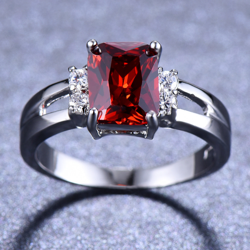 Women's Silver Red Stone CZ Crystal Claw Ring Princess Jewelry Gift