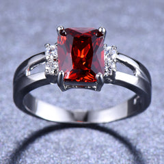 Women's Silver Red Stone CZ Crystal Claw Ring Princess Jewelry Gift