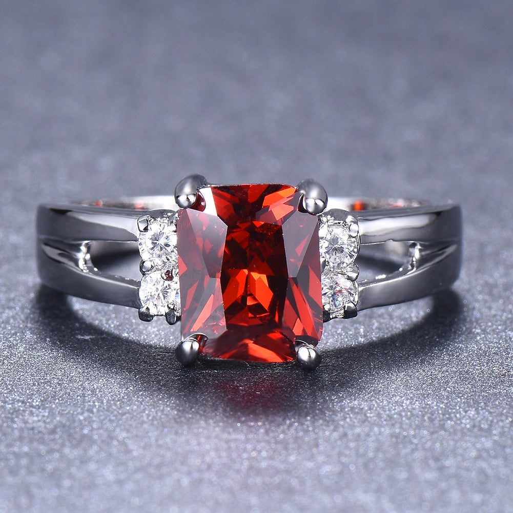 Women's Silver Red Stone CZ Crystal Claw Ring Princess Jewelry Gift